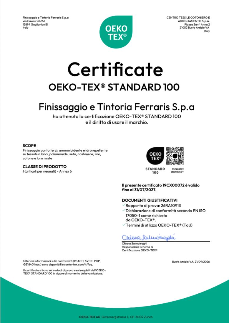 CERT. OEKO TEX GAGLIANICO 2026